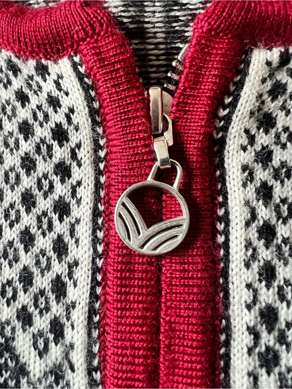 Dale of Norway Black and White Fair Isle Zip-Up Sweater with Red Trim - Picture 6 of 10